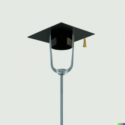 tuning fork wearing a graduation hat, digital art