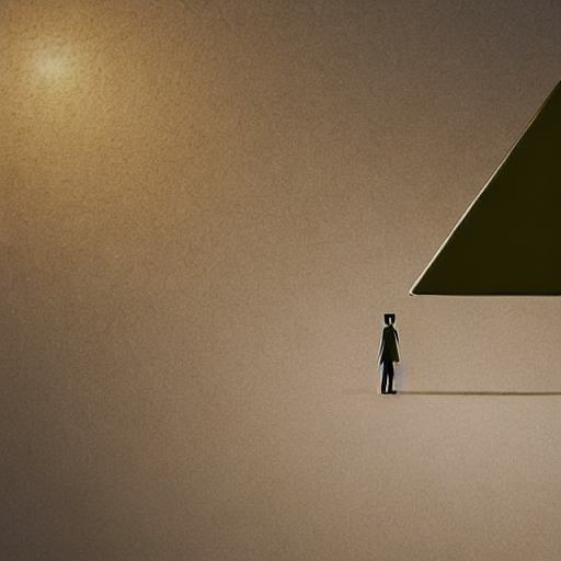 character looking at the edge of a floating pyramid